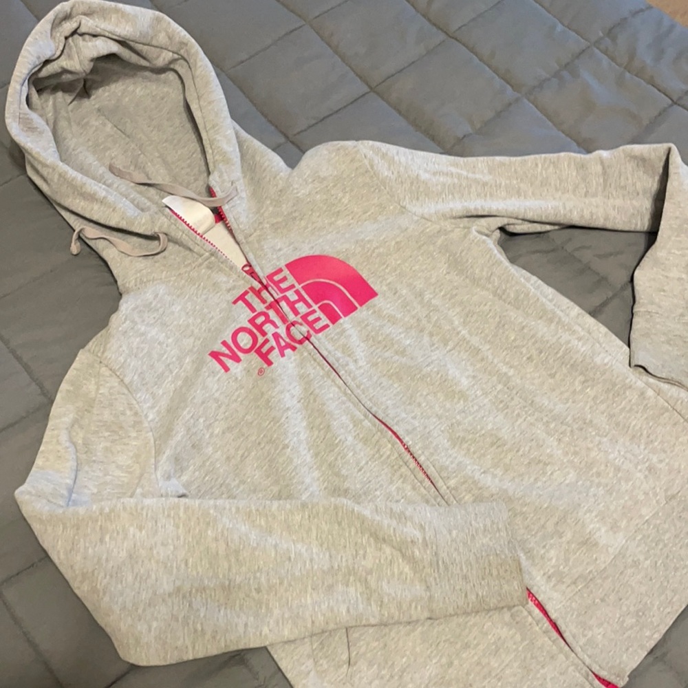 Women’s M grey and pink sweatshirt with full zipper